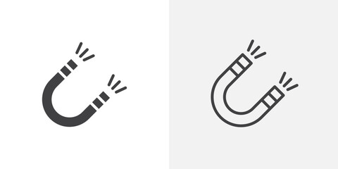 Magnet icon vector set in black flat and line stroke style