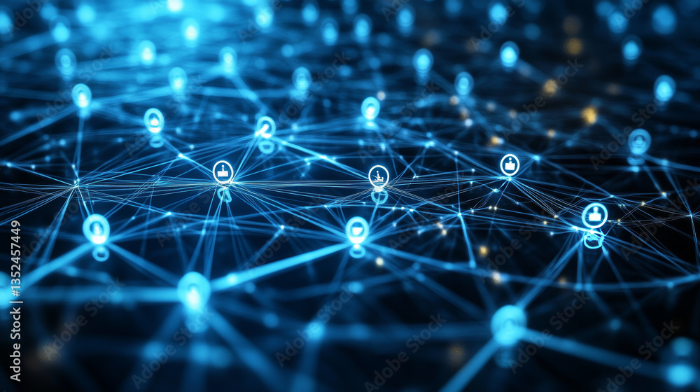Poster web 3.0 background concept, technology digital of decentralized social network connection, 3d render