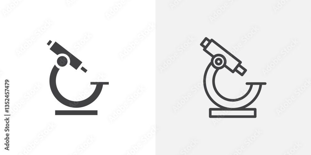 Poster microscope icon vector set in black flat and line stroke style