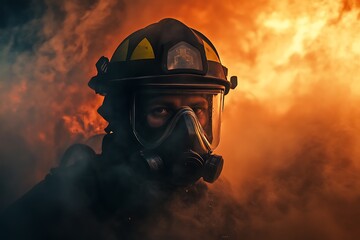 Firefighter wearing protective gear battling intense blaze