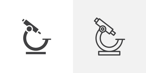 Microscope icon vector set in black flat and line stroke style