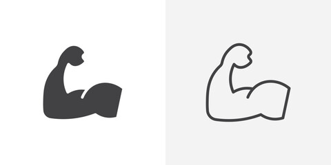 Muscle icon vector set in black flat and line stroke style