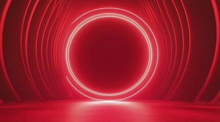 Product showcase on a red-themed exhibition booth with golden particles, perfect for business, commercial celebrations, product launches, and e-commerce events, with ample whitespace background to emp
