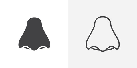 Nose icon vector set in black flat and line stroke style