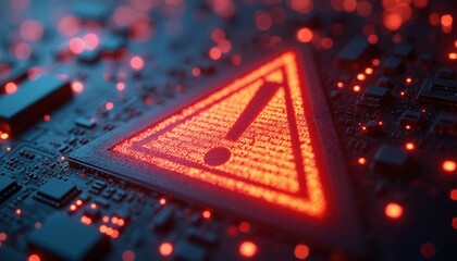 Computer hacked, system error. Virus cyber attack malware warning sign 3D rendering. Data protection security, digital technology. Internet crime, cybersecurity.