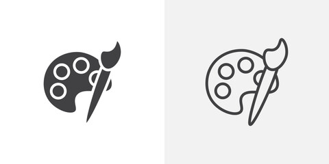 Paint icon vector set in black flat and line stroke style