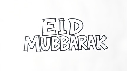 Fototapeta premium Hand drawn eid mubarak greeting in black ink on a white background
