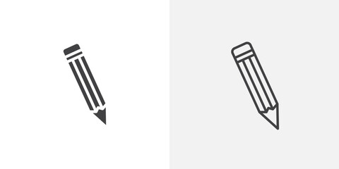 Pencil icon vector set in black flat and line stroke style