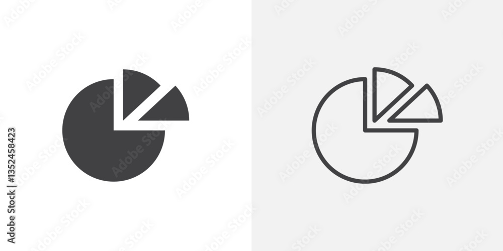 Poster pie chart icon vector set in black flat and line stroke style
