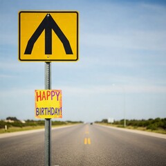  a photo of a traffic sign to receive a happy birthday sign.
