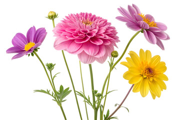 Assorted Dahlia Flowers with Vibrant Colors on Light Backdrop.