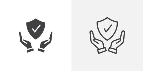 Protection icon vector set in black flat and line stroke style