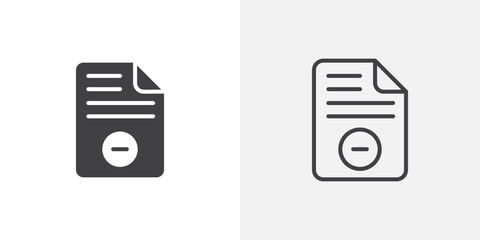 Remove file icon vector set in black flat and line stroke style