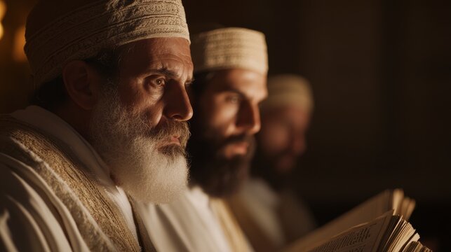 Close-up of Sadducees, members of the upper class of aristocrats and priests. Sadducees opposed the Pharisees in the time of Jesus Christ.