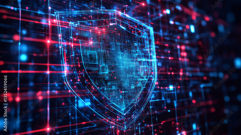 Poster shield icon of cyber security digital data, digital data network protection, global network 5g high-