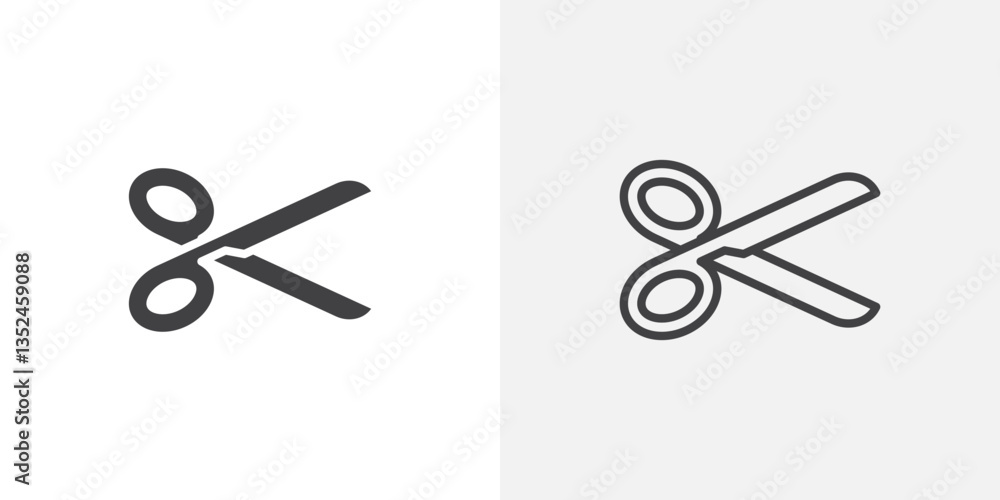 Poster scissor icon vector set in black flat and line stroke style