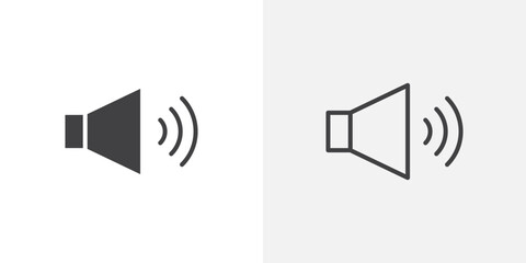 Speaker icon vector set in black flat and line stroke style