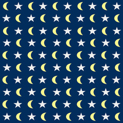 Seamless vector background with stars and moon on cloud sky. Sweet dream and sky theme vector for wallpaper, textile, fashion, background, stationary, wrapping, card, and phone cases.