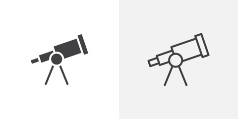 Telescope icon vector set in black flat and line stroke style
