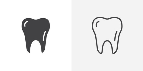 Tooth icon vector set in black flat and line stroke style