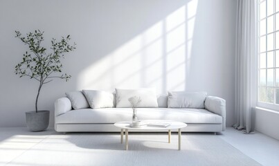 A Modern Living Room Interior Decorated With White Furniture