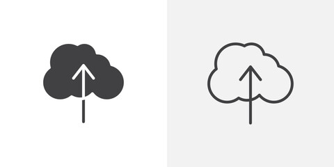 Upload to Cloud icon vector set in black flat and line stroke style