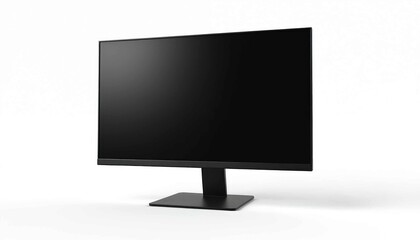 Modern computer monitor with blank screen on white background. Digital display template for design, presentation. Desktop computer, business, working space tech.