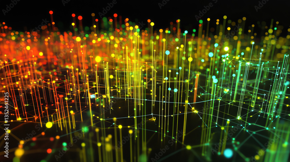 Poster abstract digital globe network and data analytics visualization, 3d rendering