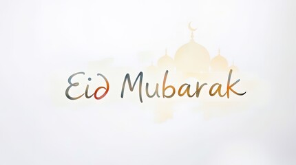 Eid mubarak greeting with mosque silhouette on a white background art