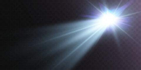 Bright glowing explosion of light, abstract energy burst, radiant star flare, dynamic cosmic effect, futuristic illumination, vibrant shine with blue and purple beams, high-intensity optical glow.
