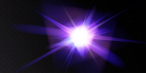 Bright glowing explosion of light, abstract energy burst, radiant star flare, dynamic cosmic effect, futuristic illumination, vibrant shine with blue and purple beams, high-intensity optical glow.
