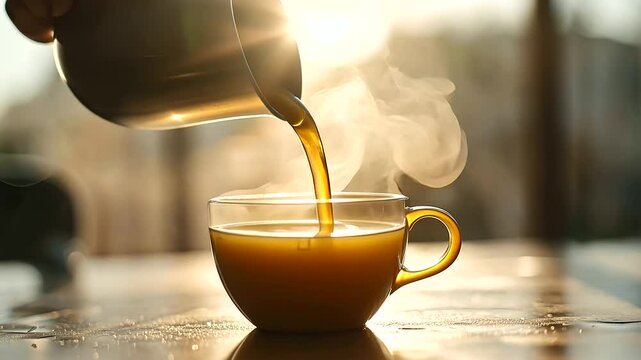 Coffee Pouring Into Stock Exchange Cup at Dawn