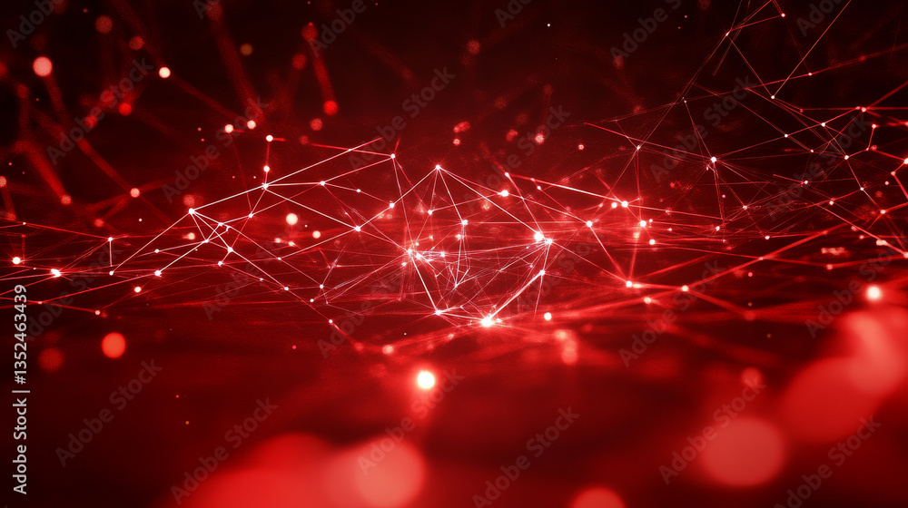 Aufkleber technology digital network line and dots connection. cyberspace abstract background red color. 3d re