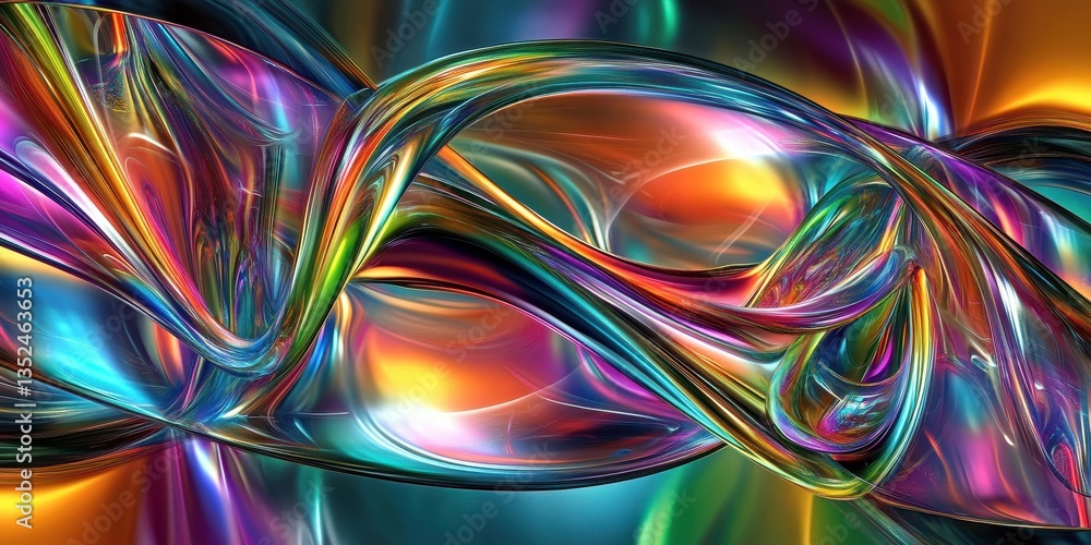 Poster a colorful and dynamic abstract artwork with flowing reflective shapes