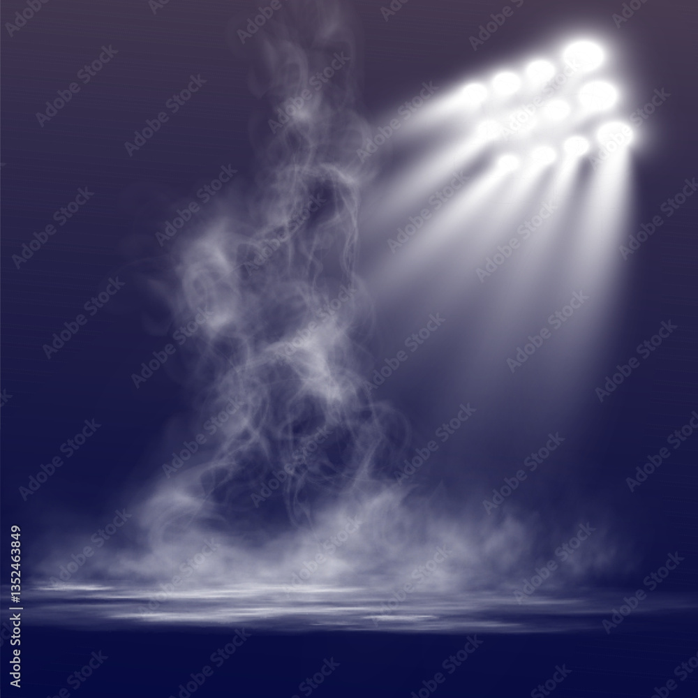 Aufkleber Spotlight stage background with fog and transparent effect. Realistic illuminated empty scene with dramatic lighting.