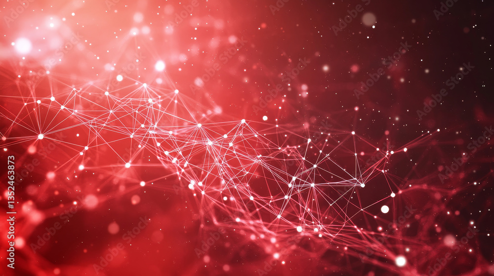 Poster digital cyberspace with particles and digital data network connections concept on red background