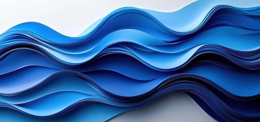 Fototapeta premium Abstract Blue Wave Paper Art: Serene Layers of Color and Form