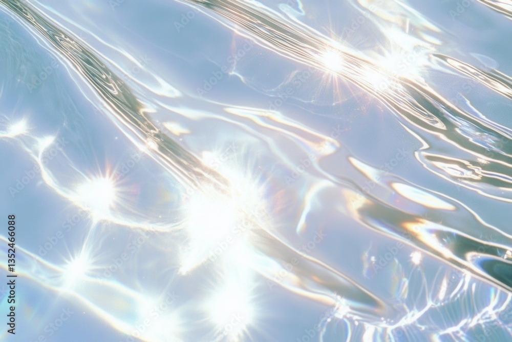 Poster sparkling sunlight reflects on rippling water, creating a serene and tranquil atmosphere with shimme