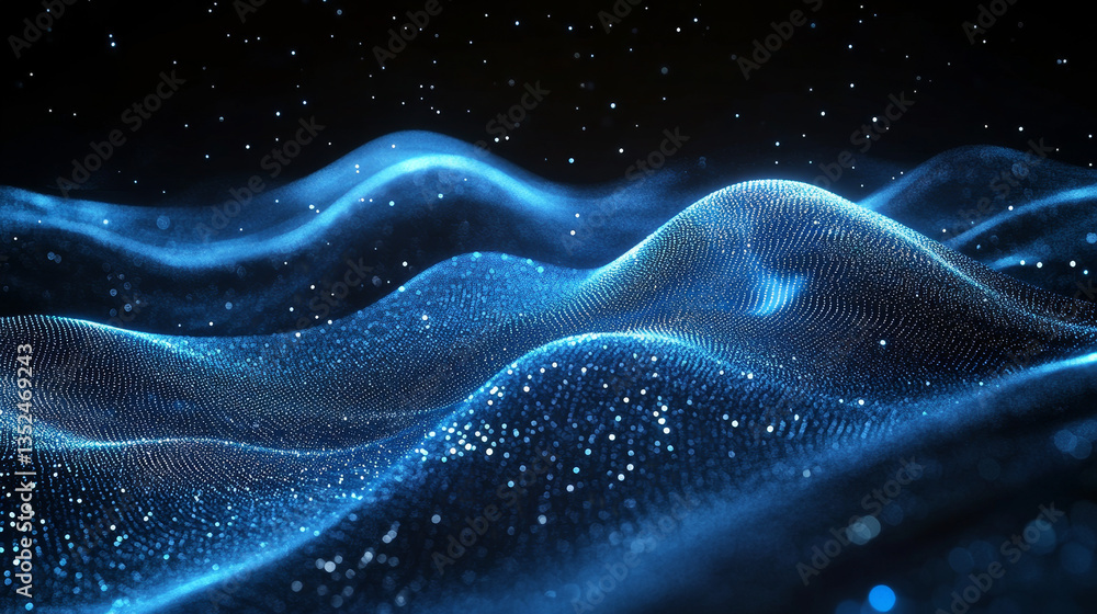 Poster digital particles wave and digital data, digital cyberspace background