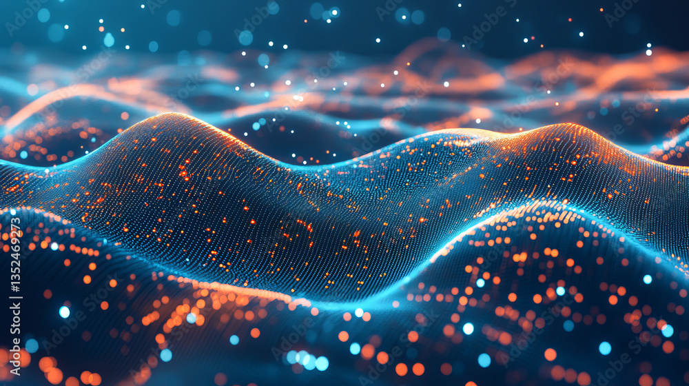Poster digital particles wave and digital data, digital cyberspace background
