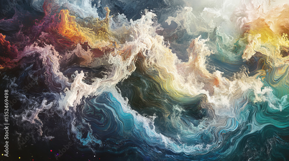 Poster digital particles wave and digital data, digital cyberspace background