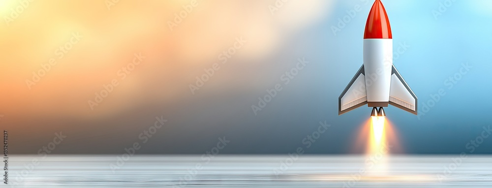 Poster rocket launch with vibrant sky background at dusk, showcasing the power of technology and exploratio