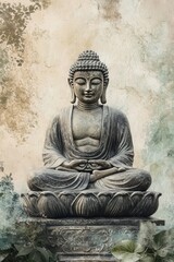 The Serene Statue of Buddha Meditating with Eyes Closed