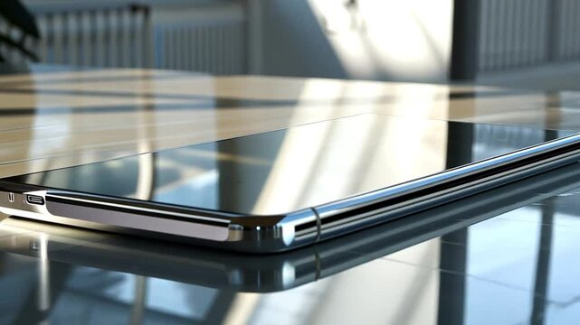 Modernes Smartphone auf Glastisch platziert