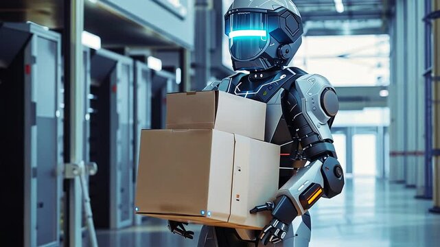 Roboter liefert Pakete in Lagerhalle aus