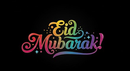 A colorful eid mubarak text design on a black background illustration