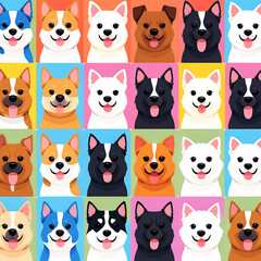 Obraz premium Cute and smile dog heads doodle vector set and Cute facial expression icon of the dog.