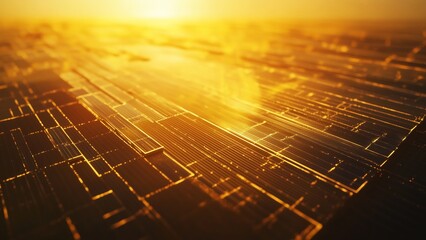 AI-powered solar farm, intelligent sun tracking metrics for maximum efficiency, providing renewable energy solutions, highly detailed solar panel surfaces, cutting-edge ecological aesthetics