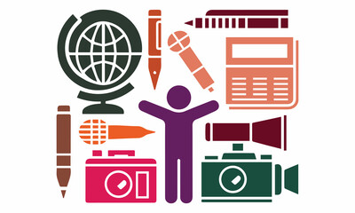 WORLD PRESS FREEDOM DAY SILHOETTE ICON SET IN WHITE BACKGROUND.