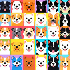 Cute and smile dog heads doodle vector set and Cute facial expression icon of the dog.